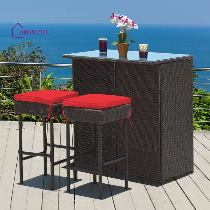 Mamisa Outdoor Patio Bar Sets 2 Chairs And 1 Table (Dark Brown)