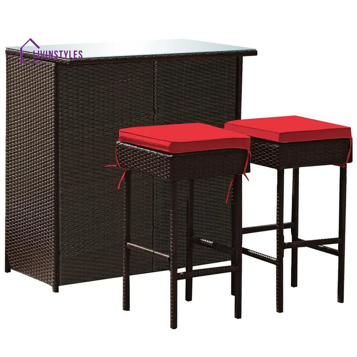 Mamisa Outdoor Patio Bar Sets 2 Chairs And 1 Table (Dark Brown)
