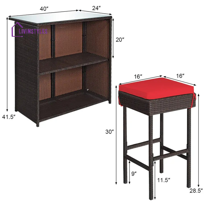 Mamisa Outdoor Patio Bar Sets 2 Chairs And 1 Table (Dark Brown)