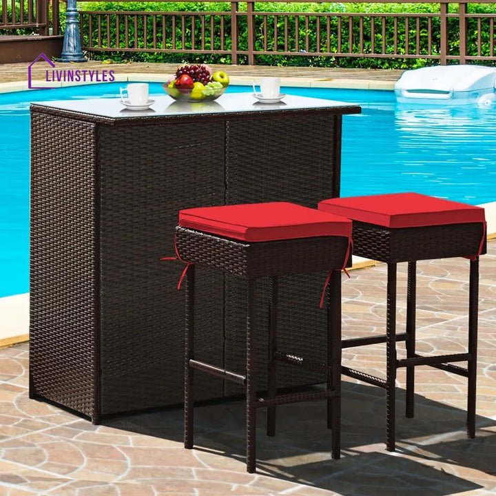 Mamisa Outdoor Patio Bar Sets 2 Chairs And 1 Table (Dark Brown)