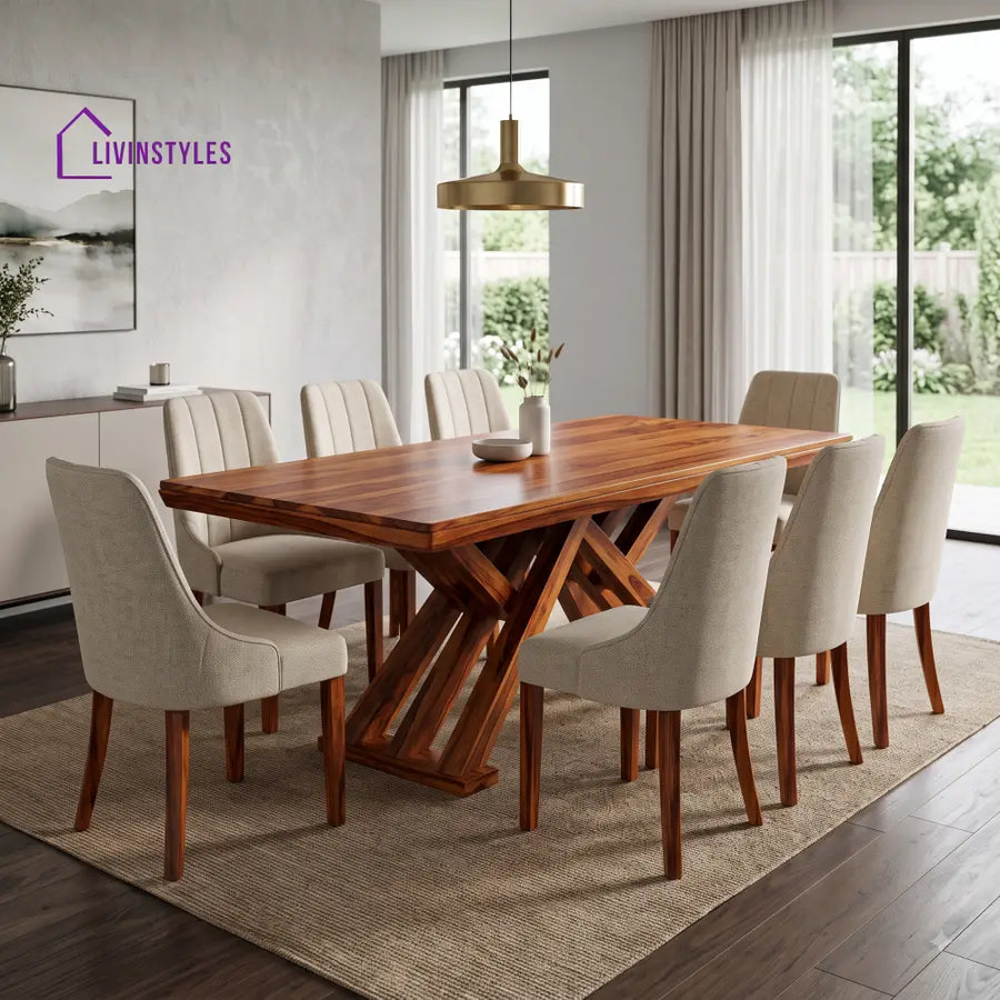 Manas Premium Solid Wood 8 Seater Dining Table Set