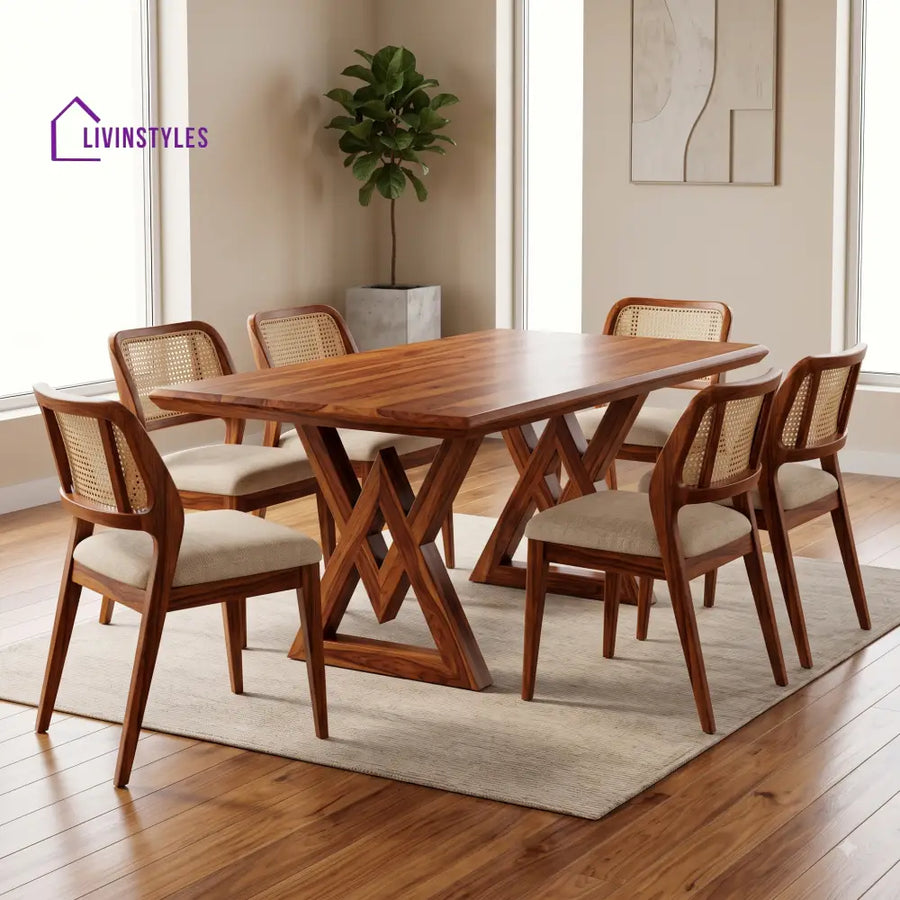 Manasa Premium Wooden 6 Seater Dining Table Set