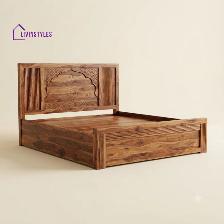 Manasa Sheesham Wood Bed With Box Storage | Wooden Bed