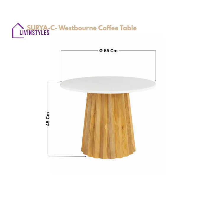 Manav Mango Wood Round Coffee Table with White Marble Top Coffee Table