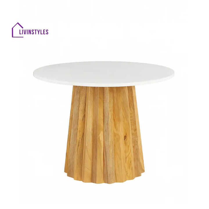 Manav Mango Wood Round Coffee Table with White Marble Top Coffee Table