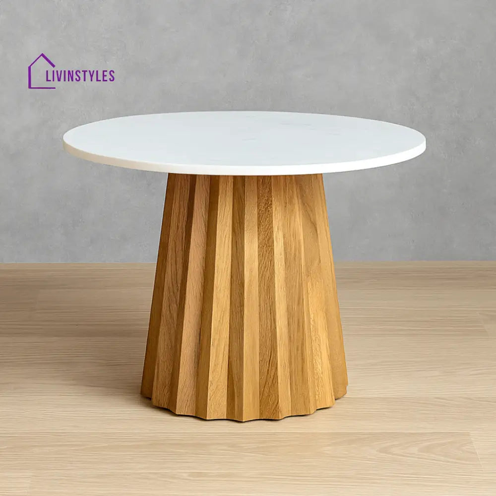 Manav Mango Wood Round Coffee Table with White Marble Top Coffee Table