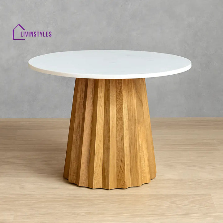 Manav Mango Wood Round Coffee Table with White Marble Top Coffee Table