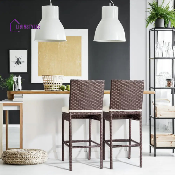 Manfredo Outdoor Patio Bar Chair 2 Chairs For Balcony (Brown) - Bar Sets