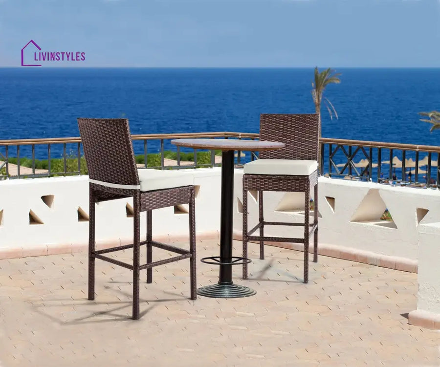 Manfredo Outdoor Patio Bar Chair 2 Chairs For Balcony (Brown) - Bar Sets