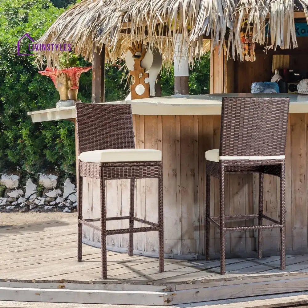 Manfredo Outdoor Patio Bar Chair 2 Chairs For Balcony (Brown) - Bar Sets