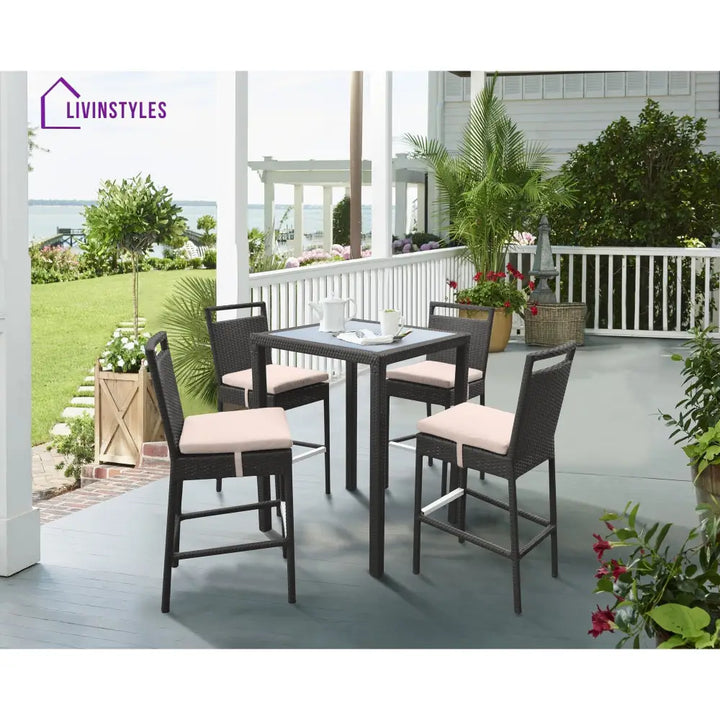 Manfredo Outdoor Patio Bar Sets 4 Chairs and 1 Table (Dark Brown) - Bar Sets