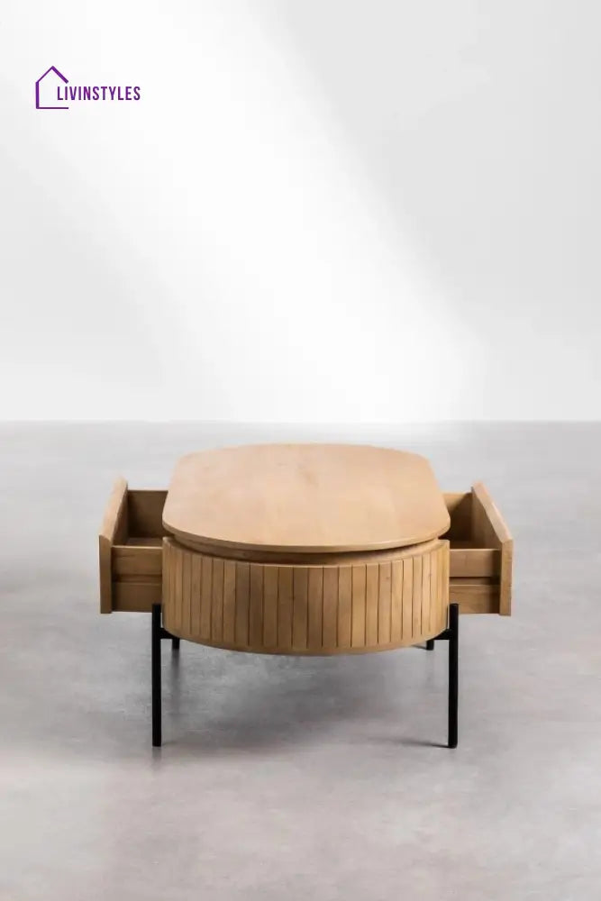 Mango Wood Coffee Table with Black Powder Coated Iron Legs (Oval Shape) Coffee Table