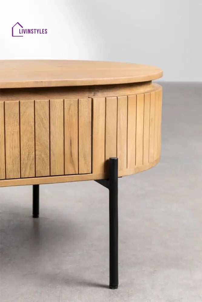 Mango Wood Coffee Table with Black Powder Coated Iron Legs (Oval Shape) Coffee Table