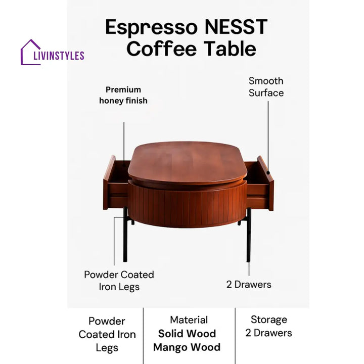 Mango Wood Coffee Table with Black Powder Coated Iron Legs (Oval Shape) Coffee Table