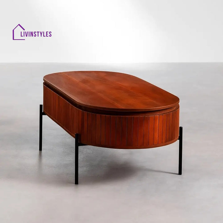 Mango Wood Coffee Table with Black Powder Coated Iron Legs (Oval Shape) Coffee Table