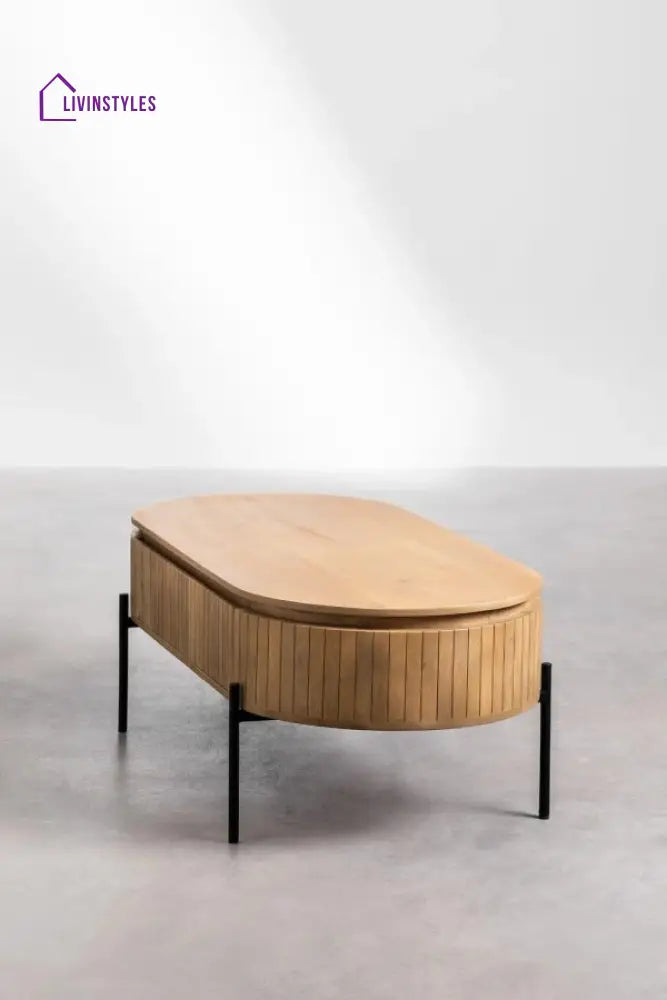 Mango Wood Coffee Table with Black Powder Coated Iron Legs (Oval Shape) Coffee Table