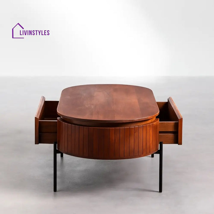 Mango Wood Coffee Table with Black Powder Coated Iron Legs (Oval Shape) Coffee Table