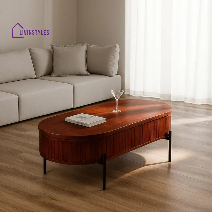 Mango Wood Coffee Table with Black Powder Coated Iron Legs (Oval Shape) Honey Finish Coffee Table