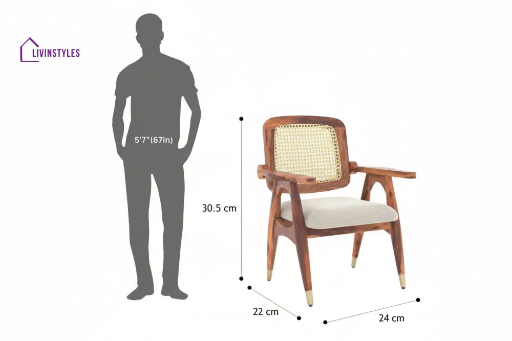 Manh Cane Sheesham Wood Arm Chair with Cane in Teak Finish