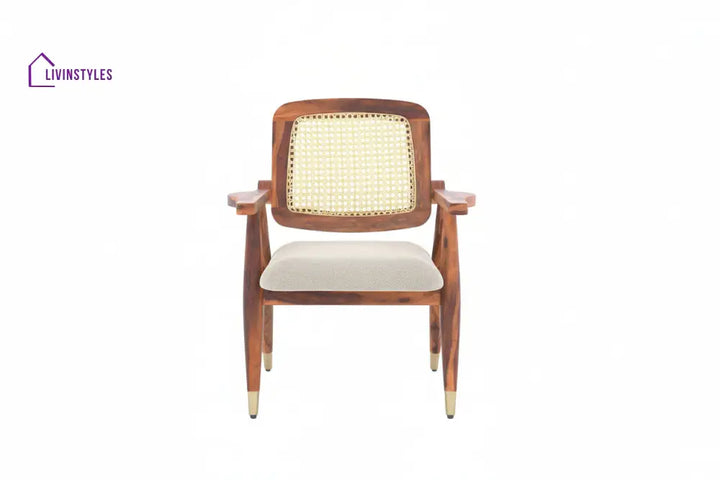 Manh Cane Sheesham Wood Arm Chair with Cane in Teak Finish