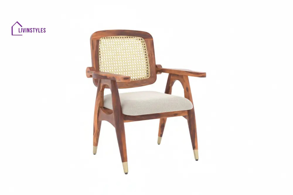 Manh Cane Sheesham Wood Arm Chair with Cane in Teak Finish