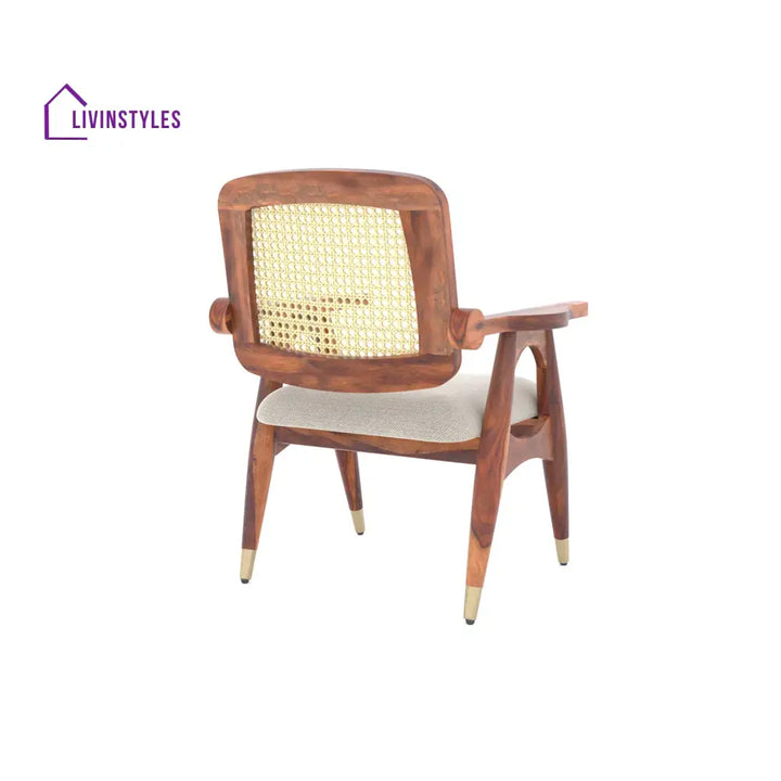 Manh Cane Sheesham Wood Arm Chair with Cane in Teak Finish