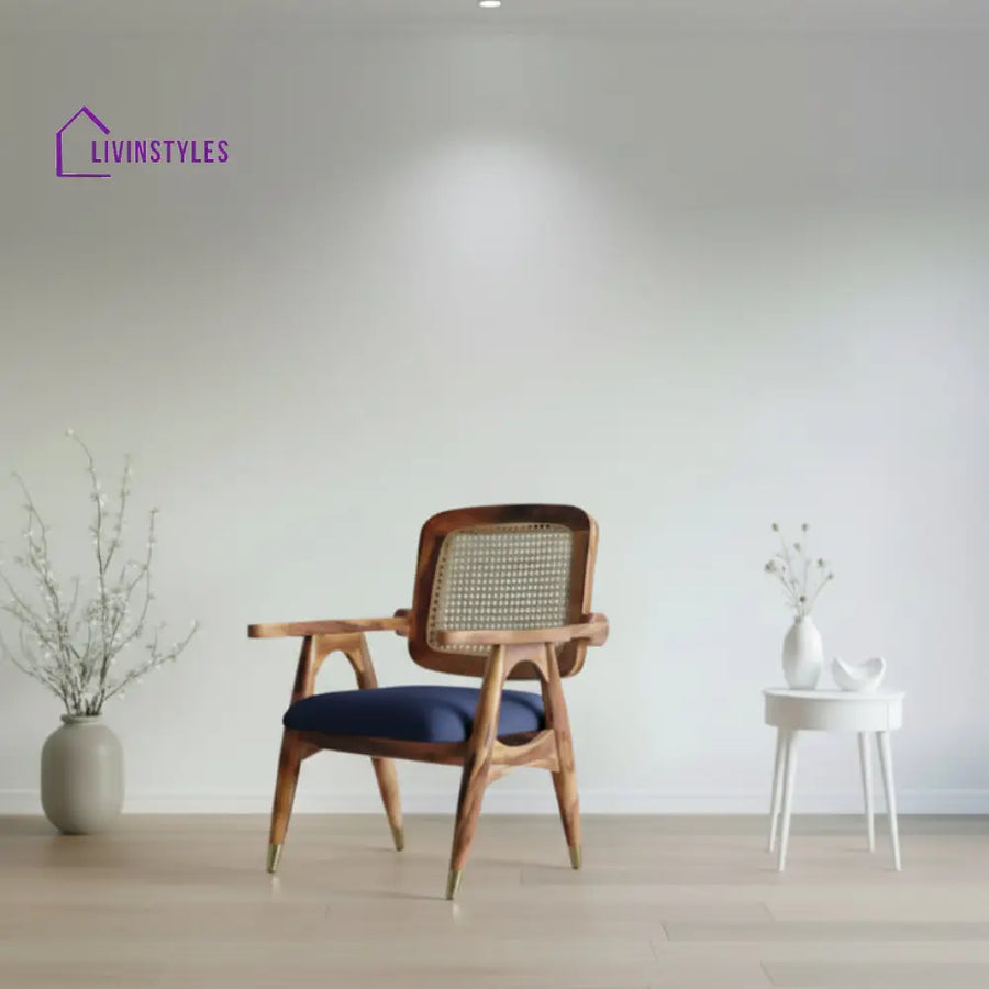 Manh Cane Sheesham Wood Arm Chair with Cane in Teak Finish