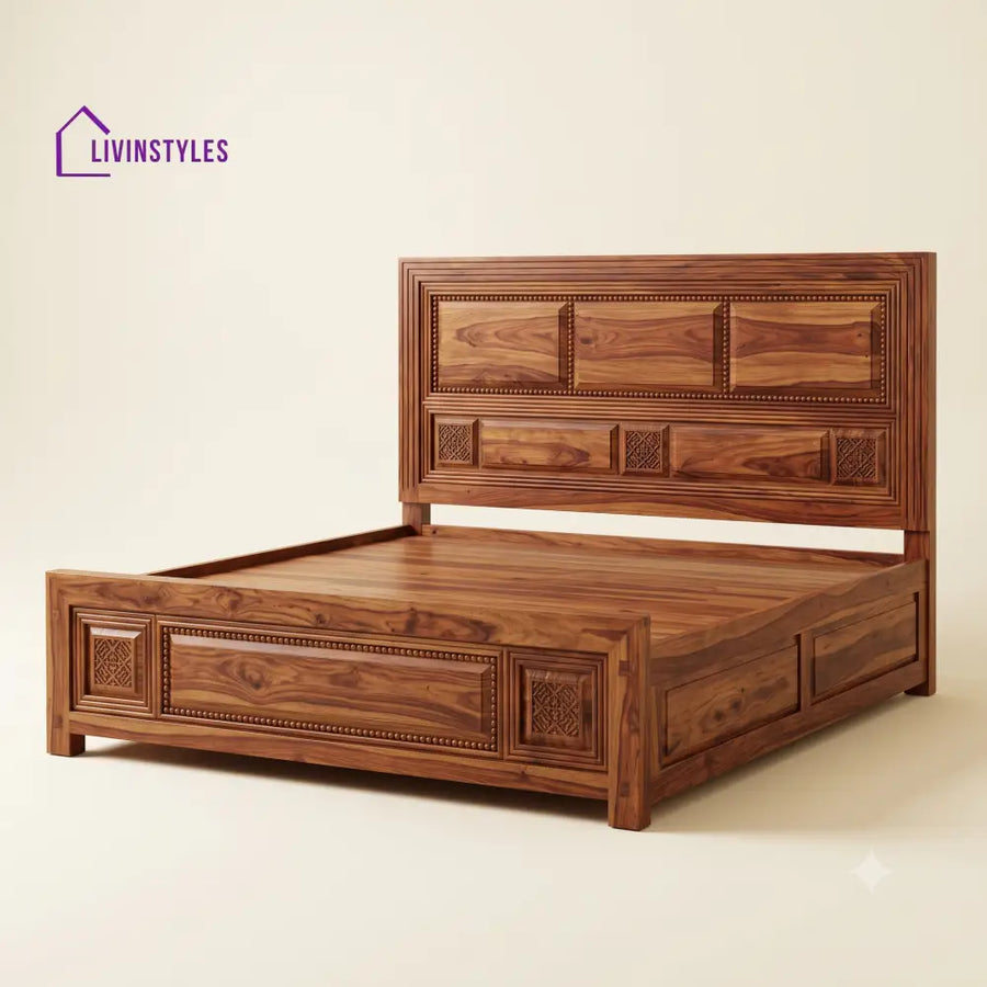 Manju Sheesham Wood Bed With Box Storage | Wooden Bed