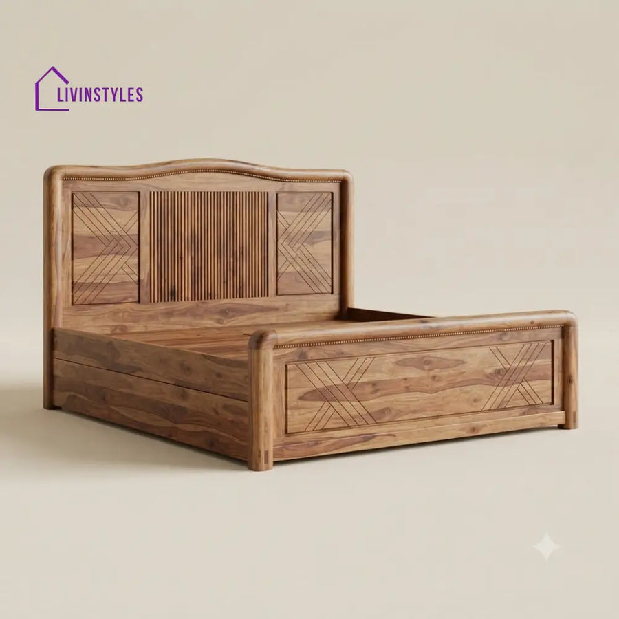 Manjula Sheesham Wood Bed With Box Storage | Wooden Bed