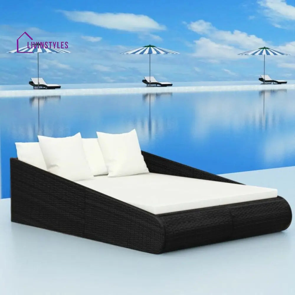 Manna Outdoor Poolside Sunbed With Cushion Daybed (Black/Brown) - Black - Sunbed
