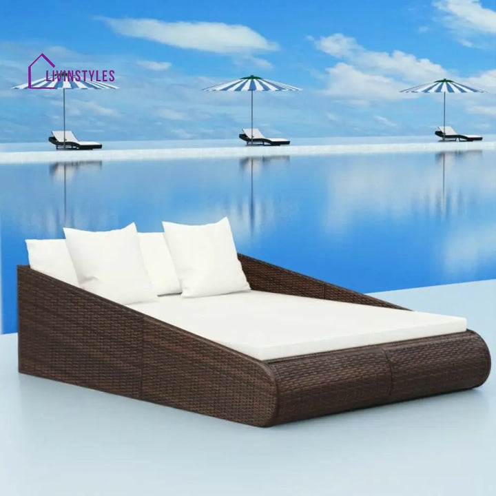 Manna Outdoor Poolside Sunbed With Cushion Daybed (Black/Brown) - Brown - Sunbed