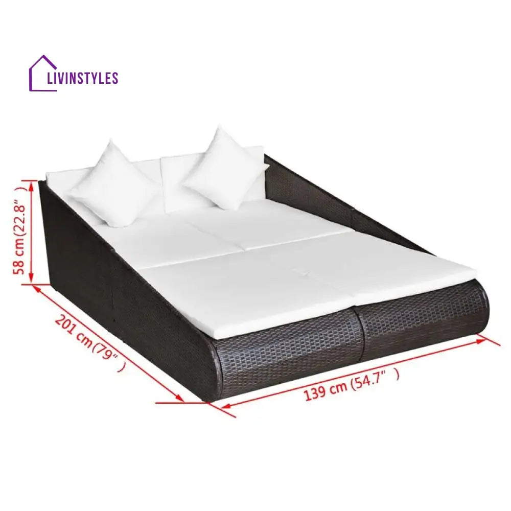 Manna Outdoor Poolside Sunbed With Cushion Daybed (Black/Brown) - Sunbed