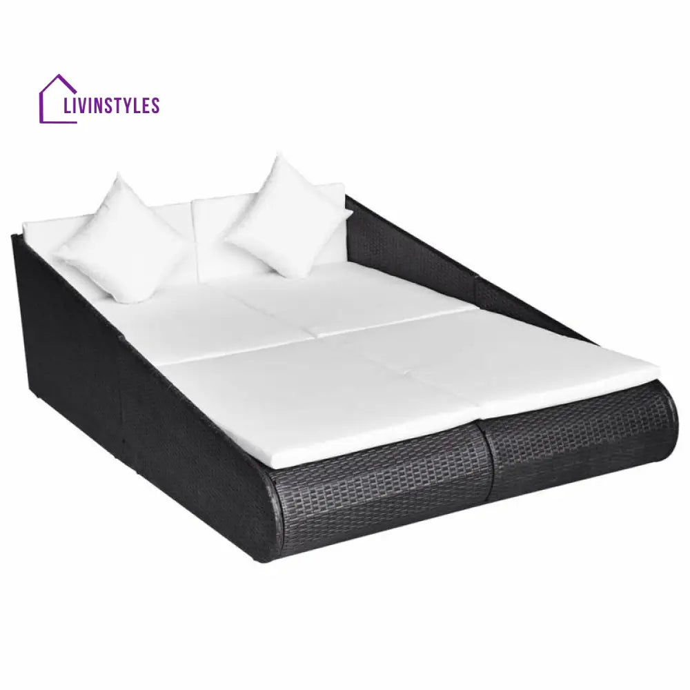 Manna Outdoor Poolside Sunbed With Cushion Daybed (Black/Brown) - Sunbed