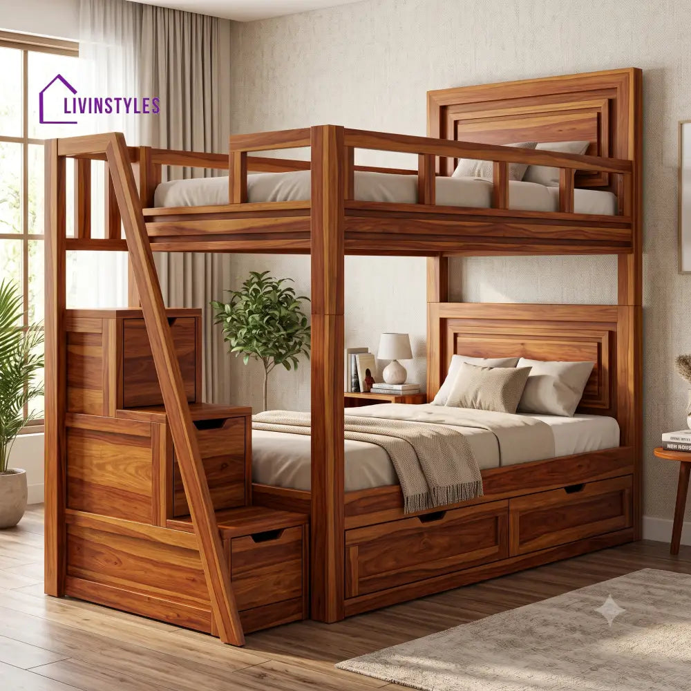 Manoj Sheesham Wood Bunk Bed With Storage | Kids Bed