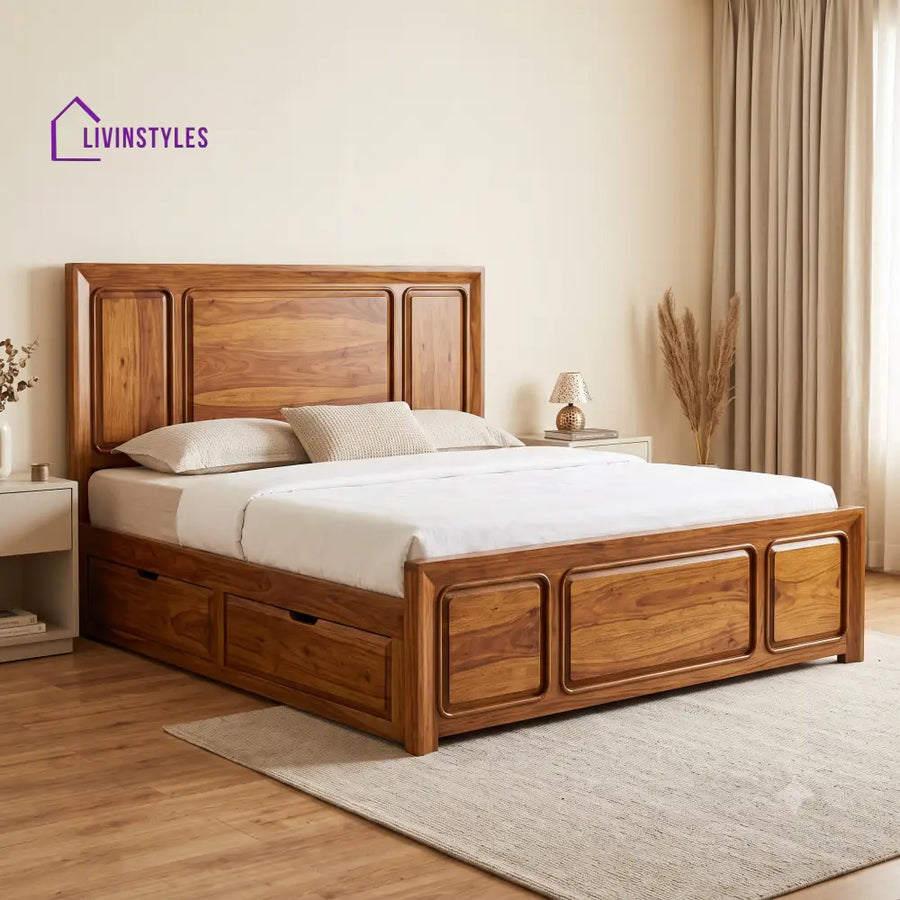 Manon Premium Wooden Bed with Drawer Storage | King Size Bed & Queen Size Bed Online