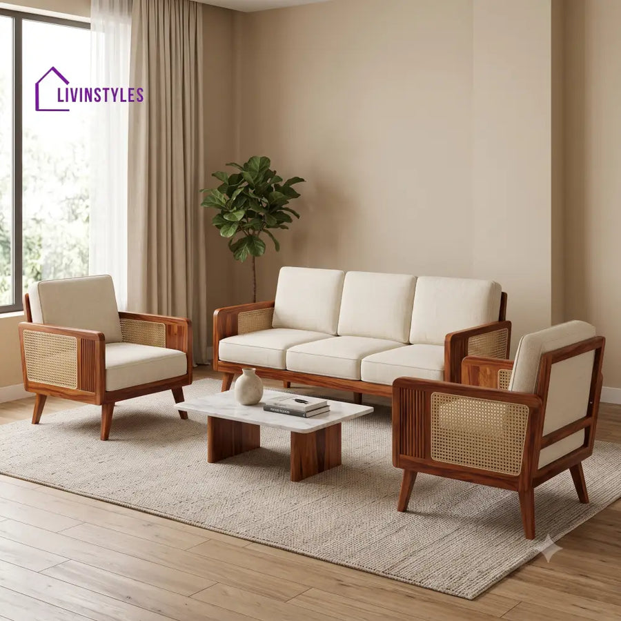 Manon Premium Wooden Sofa Set for Living Room | 3 + 1 + 1 Seater Sheesham Wood Sofa Set