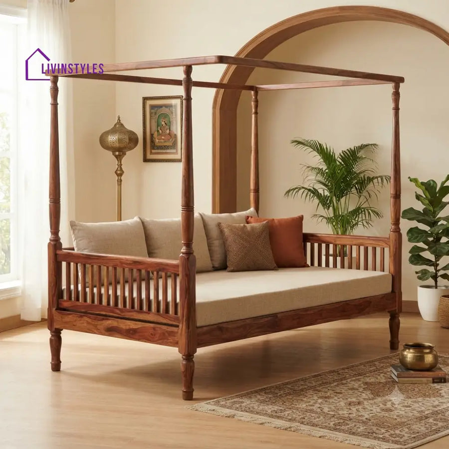 Manon Wooden Divan Bed for Living Room | Solid Sheesham Wood