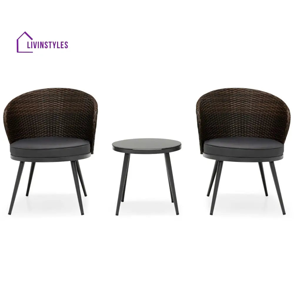 Manos Outdoor Patio Seating Set 2 Chairs And 1 Table (Black + Brown)