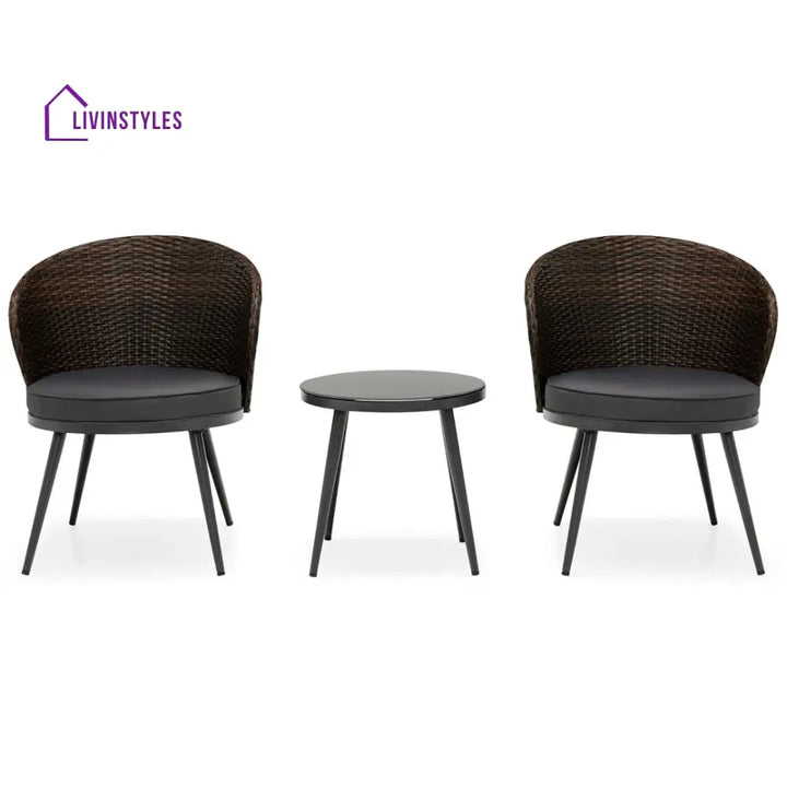 Manos Outdoor Patio Seating Set 2 Chairs And 1 Table (Black + Brown)