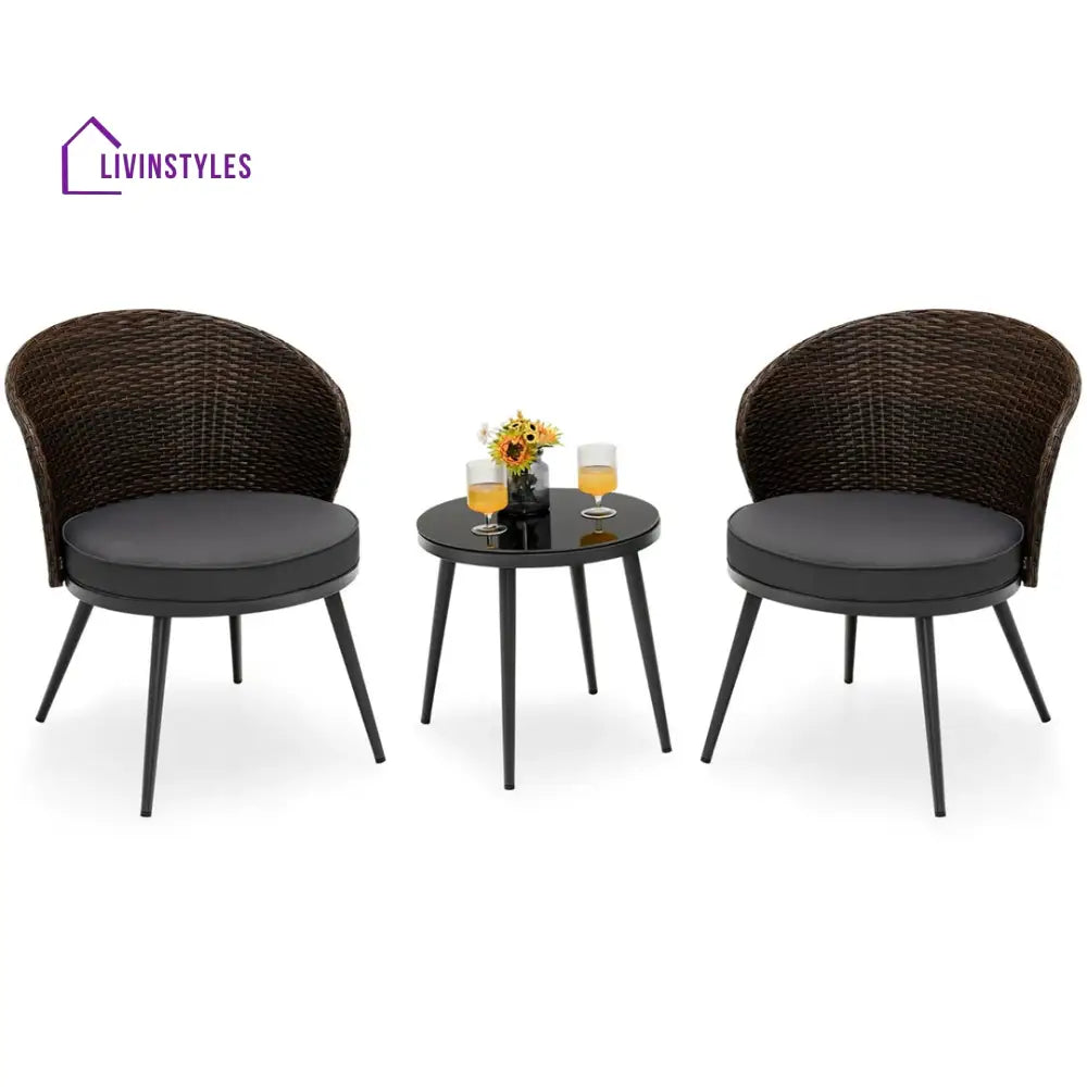 Manos Outdoor Patio Seating Set 2 Chairs And 1 Table (Black + Brown)