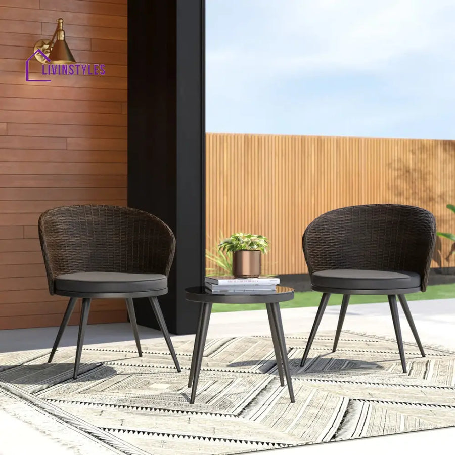 Manos Outdoor Patio Seating Set 2 Chairs And 1 Table (Black + Brown)