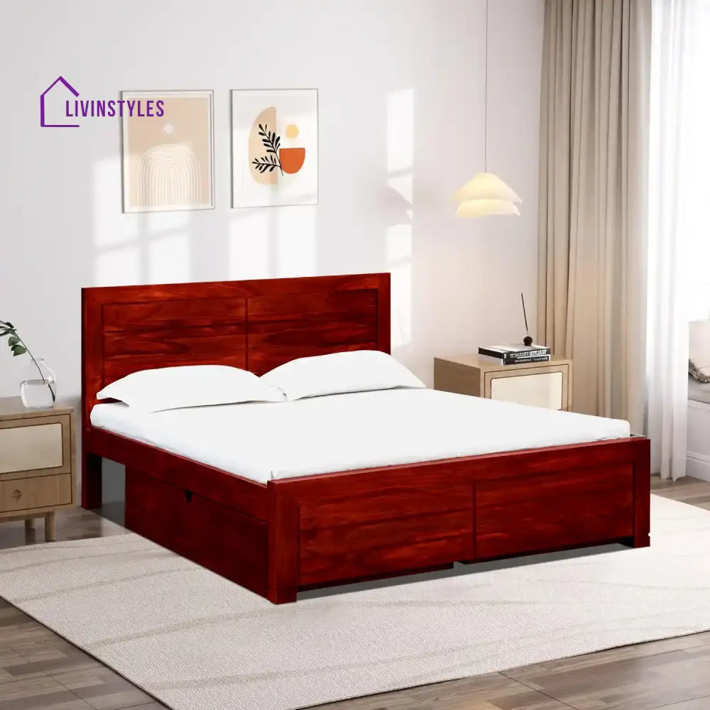 Moscow Natural Wood Storage Beds With Drawer Queen / Honey Bedroom Furniture Sets