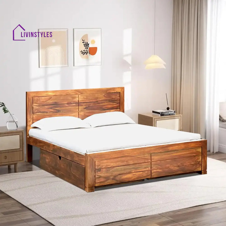 Moscow Natural Wood Storage Beds With Drawer Queen / Natural Bedroom Furniture Sets