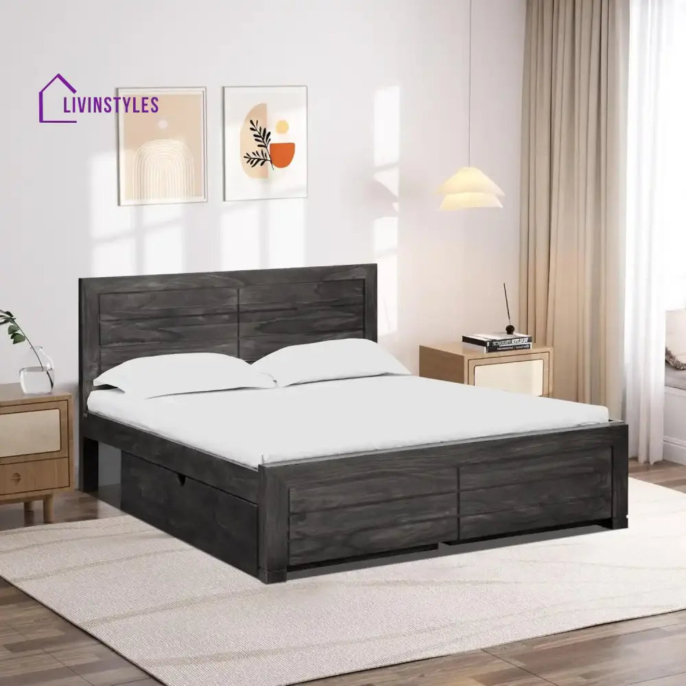Moscow Natural Wood Storage Beds With Drawer Queen / Walnut Bedroom Furniture Sets