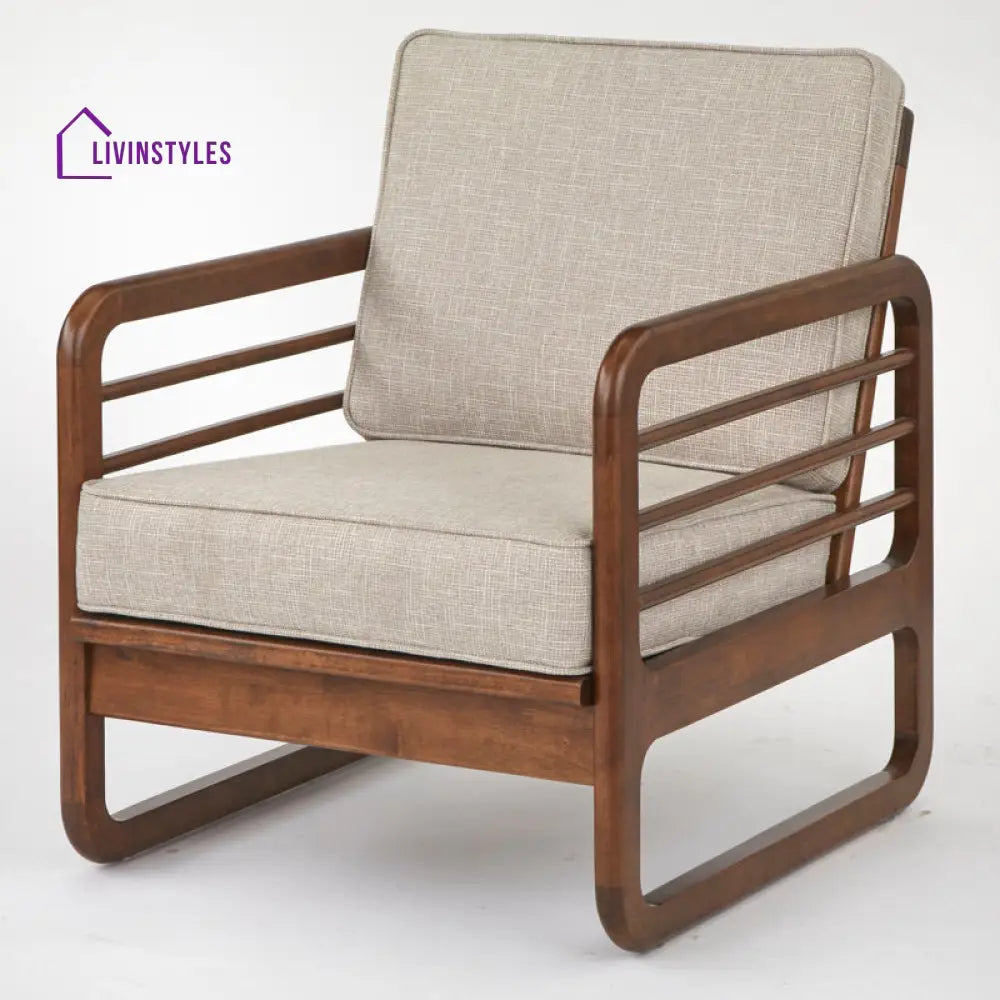 Manvika Solid Wood and Fabric Arm Chair | Living Room Chair | Lounge Chair