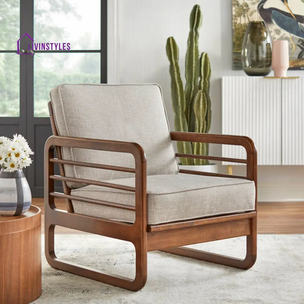 Manvika Solid Wood and Fabric Arm Chair | Living Room Chair | Lounge Chair