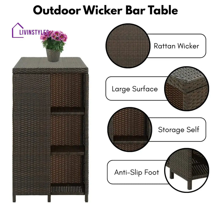 Maravilla Outdoor Rattan Wicker Bar Table with High-Top Design - Bar Table