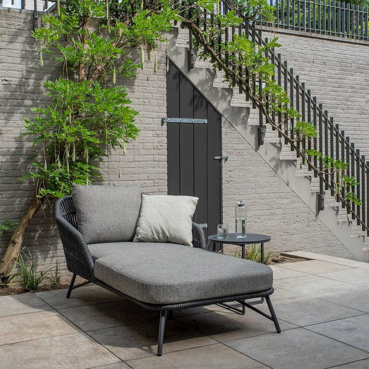 Evana Outdoor Swimming Poolside Lounger With  1 Side Table (Grey) Braided & Rope