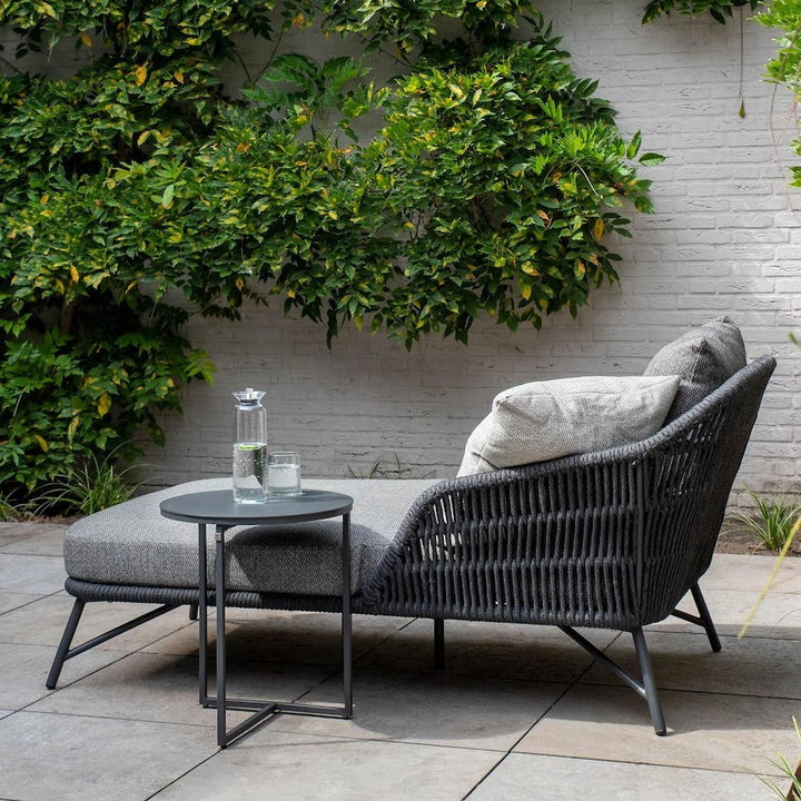Evana Outdoor Swimming Poolside Lounger With  1 Side Table (Grey) Braided & Rope