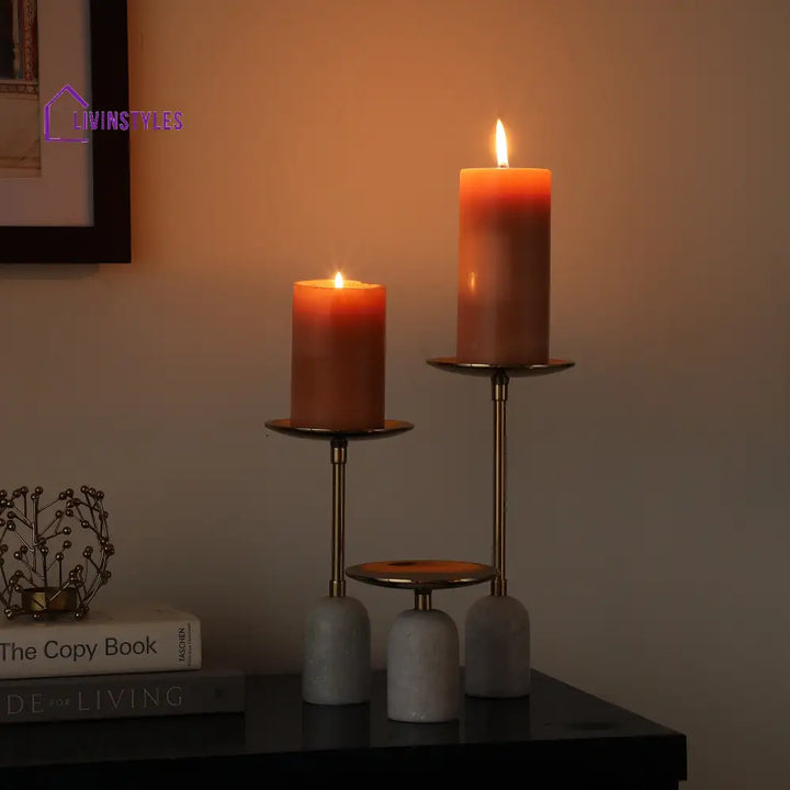 Marble Pri Pillar Candle Gold Set Holder
